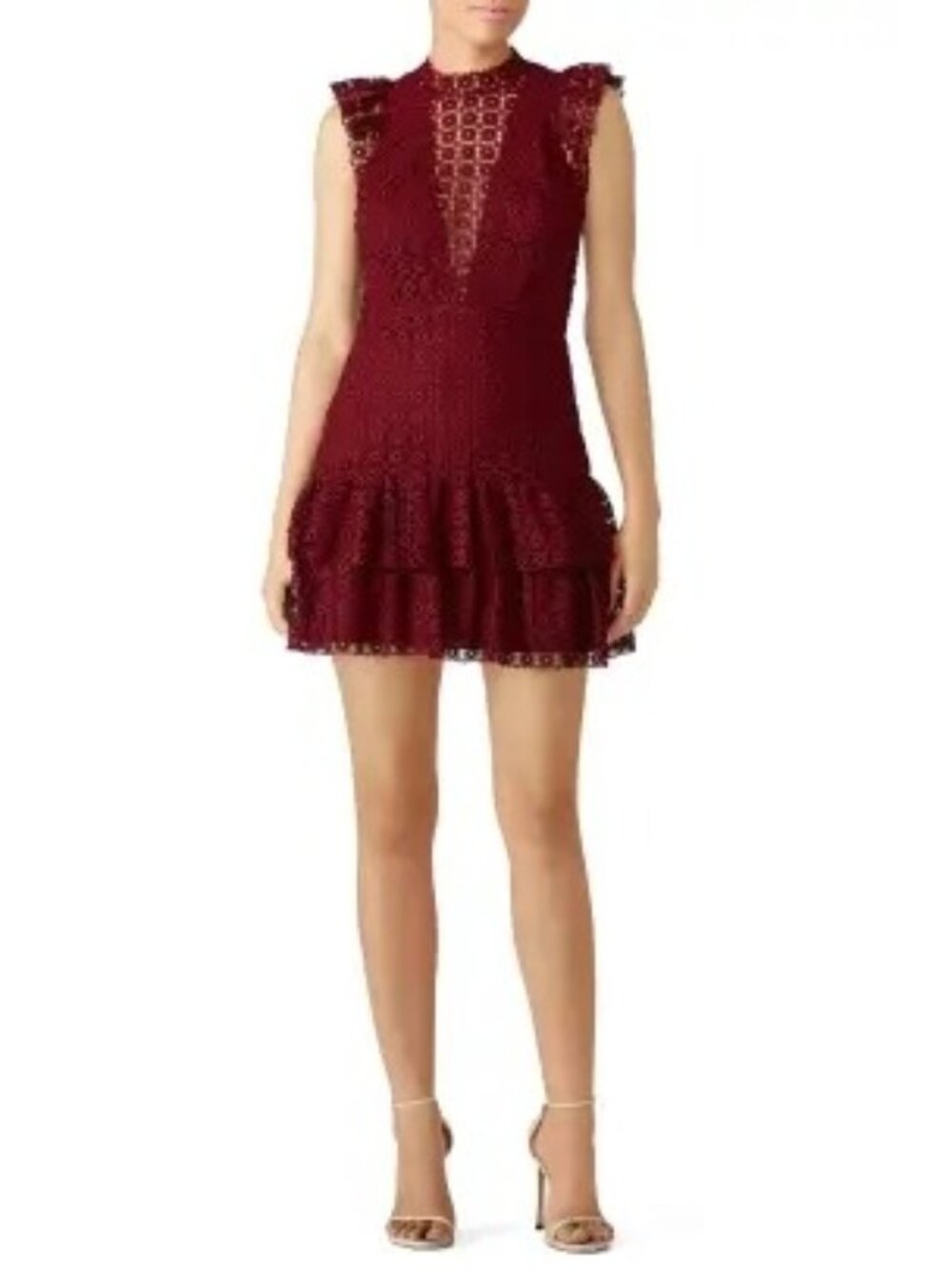 R-193. Slate & Willow Red Foil Geo Ruffle Dress